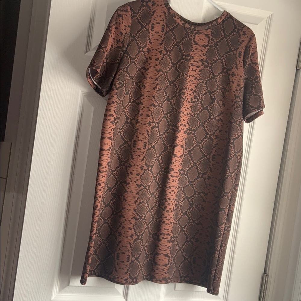 Zara Brown Snakeskin Faux Suede Shift Dress